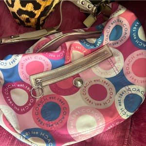 Coach Half-Moon Pink/Cream/Blue Shoulder Bag